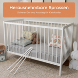 Kids Collective Babybett Kinderbett Beistellbett | Modulares Gitterbett Lattenrost 3-fach höhenverstellbar & abnehmbare Sprossen | Baby Bett Holz Kinderzimmer | 60x120 & 70x140 cm