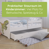 Kids Collective Kinderbett 70x140 / 80x160 Komplett Set inkl. Matratze, Lattenrost, Schublade & Rausfallschutz | Einzelbett für Kinder von 2 – 10 Jahren | weiß mit wählbarem Motiv
