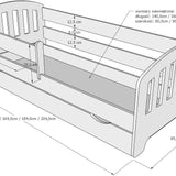 Kinderbett 80x160 | 80x180 | 90x200 cm mit Matratze (optional), Schublade, Rausfallschutz & Lattenrost in 5 Farben