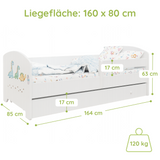 Kids Collective Kinderbett 70x140 / 80x160 Komplett Set inkl. Matratze, Lattenrost, Schublade & Rausfallschutz | Einzelbett für Kinder von 2 – 10 Jahren | weiß mit wählbarem Motiv