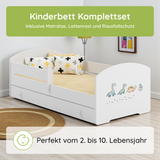 Kids Collective Kinderbett 70x140 / 80x160 Komplett Set inkl. Matratze, Lattenrost, Schublade & Rausfallschutz | Einzelbett für Kinder von 2 – 10 Jahren | weiß mit wählbarem Motiv