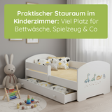 Kids Collective Kinderbett 70x140 / 80x160 Komplett Set inkl. Matratze, Lattenrost, Schublade & Rausfallschutz | Einzelbett für Kinder von 2 – 10 Jahren | weiß mit wählbarem Motiv