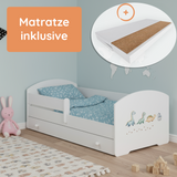 Kids Collective Kinderbett 70x140 / 80x160 Komplett Set inkl. Matratze, Lattenrost, Schublade & Rausfallschutz | Einzelbett für Kinder von 2 – 10 Jahren | weiß mit wählbarem Motiv