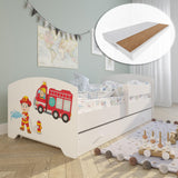 Kids Collective Kinderbett 70x140 / 80x160 Komplett Set inkl. Matratze, Lattenrost, Schublade & Rausfallschutz | Einzelbett für Kinder von 2 – 10 Jahren | weiß mit wählbarem Motiv