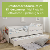 Kids Collective Kinderbett 70x140 / 80x160 Komplett Set inkl. Matratze, Lattenrost, Schublade & Rausfallschutz | Einzelbett für Kinder von 2 – 10 Jahren | weiß mit wählbarem Motiv
