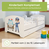 Kids Collective Kinderbett 70x140 / 80x160 Komplett Set inkl. Matratze, Lattenrost, Schublade & Rausfallschutz | Einzelbett für Kinder von 2 – 10 Jahren | weiß mit wählbarem Motiv