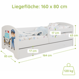 Kids Collective Kinderbett 70x140 / 80x160 Komplett Set inkl. Matratze, Lattenrost, Schublade & Rausfallschutz | Einzelbett für Kinder von 2 – 10 Jahren | weiß mit wählbarem Motiv