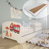Kids Collective Kinderbett 70x140 / 80x160 Komplett Set inkl. Matratze, Lattenrost, Schublade & Rausfallschutz | Einzelbett für Kinder von 2 – 10 Jahren | weiß mit wählbarem Motiv