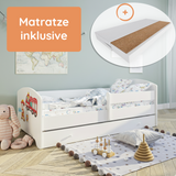 Kids Collective Kinderbett 70x140 / 80x160 Komplett Set inkl. Matratze, Lattenrost, Schublade & Rausfallschutz | Einzelbett für Kinder von 2 – 10 Jahren | weiß mit wählbarem Motiv