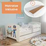 Kids Collective Kinderbett 70x140 / 80x160 Komplett Set inkl. Matratze, Lattenrost, Schublade & Rausfallschutz | Einzelbett für Kinder von 2 – 10 Jahren | weiß mit wählbarem Motiv
