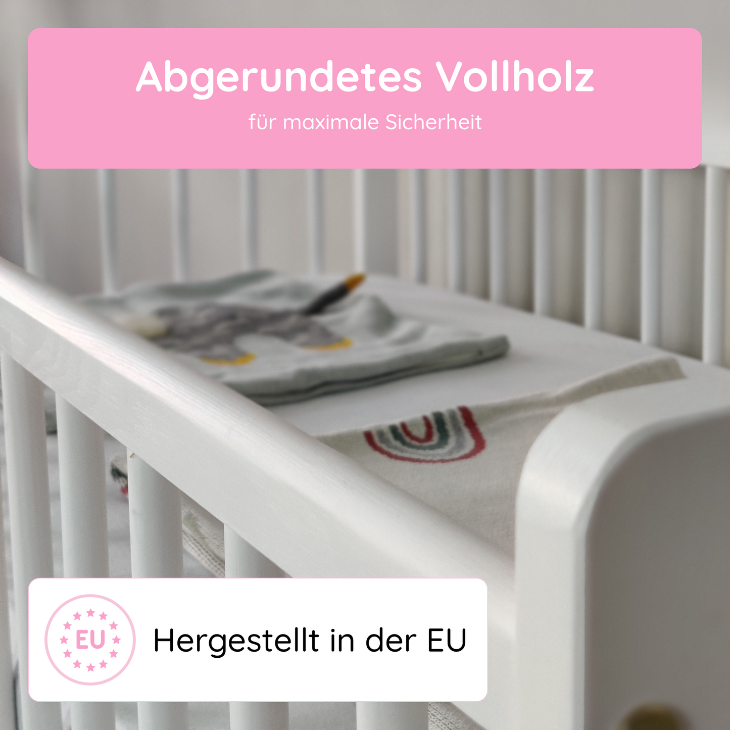 Babybett Kinderbett 60x120 Gitterbett Baby Bett Komplett-Set mit Matratze Beistellbett mitwachsend, Lattenrost höhenverstellbar mit abnehmbaren Sprossen, mit Schublade | weiß Kiefer-Vollholz
