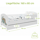 Kids Collective Kinderbett 70x140 / 80x160 Komplett Set inkl. Matratze, Lattenrost, Schublade & Rausfallschutz | Einzelbett für Kinder von 2 – 10 Jahren | weiß mit wählbarem Motiv