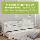 Kids Collective Kinderbett 70x140 / 80x160 Komplett Set inkl. Matratze, Lattenrost, Schublade & Rausfallschutz | Einzelbett für Kinder von 2 – 10 Jahren | weiß mit wählbarem Motiv