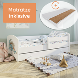 Kids Collective Kinderbett 70x140 / 80x160 Komplett Set inkl. Matratze, Lattenrost, Schublade & Rausfallschutz | Einzelbett für Kinder von 2 – 10 Jahren | weiß mit wählbarem Motiv