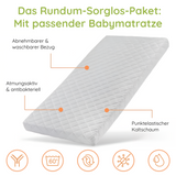 Babybett Kinderbett 60x120 Gitterbett Baby Bett Komplett-Set mit Matratze Beistellbett mitwachsend, Lattenrost höhenverstellbar mit abnehmbaren Sprossen, mit Schublade | weiß Kiefer-Vollholz