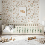 Kinderbett Bodenbett 80x160 | 80x180 | 90x190 | 90x200 | 120x200 | 140x200 cm Bett mit Rausfallschutz & Lattenrost Montessori Bett Gitterbett Kinder Jugendbett Einzelbett optional mit Matratze | Kiefer Holz massiv Junge Mädchen