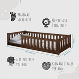 Kinderbett Bodenbett 80x160 | 80x180 | 90x190 | 90x200 | 120x200 | 140x200 cm Bett mit Rausfallschutz & Lattenrost Montessori Bett Gitterbett Kinder Jugendbett Einzelbett optional mit Matratze | Kiefer Holz massiv Junge Mädchen