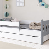 Kinderbett 90x200 | 80x180 | 80x160 cm mit Matratze (optional), Schublade, Rausfallschutz & Lattenrost in weiß Mädchen Jungen Bett