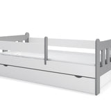 Kinderbett 90x200 | 80x180 | 80x160 cm mit Matratze (optional), Schublade, Rausfallschutz & Lattenrost in weiß Mädchen Jungen Bett