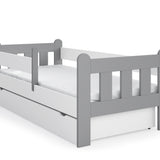 Kinderbett 90x200 | 80x180 | 80x160 cm mit Matratze (optional), Schublade, Rausfallschutz & Lattenrost in weiß Mädchen Jungen Bett