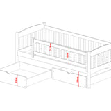 Kinderbett Einzelbett 90x200 cm mit Matratze (optional), zwei Schubladen, Rausfallschutz, Lattenrost, aus Vollholz massiv, Funktionsbett Jugendbett in weiß