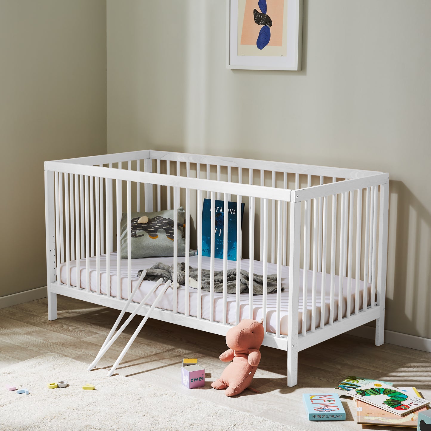 Kids Collective Babybett Kinderbett Gitterbett 60x120 und 70x140 cm höhenverstellbarer Lattenrost & herausnehmbare Sprossen stabiles Buchenholz | ab Geburt bis zum 3. Lebensjahr made in EU