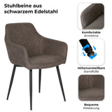 Esszimmerstuhl Küchenstuhl Bürostuhl Stuhl aus Stoff mit schwarzen Metallbeinen, bequem gepolstert, verstellbare Füße für optimalen Stand | 110 kg Belastbarkeit, 57 x 57 x 65 cm, 2er-Set