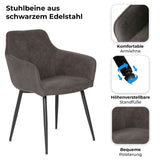 Esszimmerstuhl Küchenstuhl Bürostuhl Stuhl aus Stoff mit schwarzen Metallbeinen, bequem gepolstert, verstellbare Füße für optimalen Stand | 110 kg Belastbarkeit, 57 x 57 x 65 cm, 2er-Set
