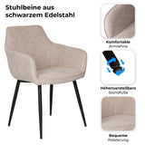 Esszimmerstuhl Küchenstuhl Bürostuhl Stuhl aus Stoff mit schwarzen Metallbeinen, bequem gepolstert, verstellbare Füße für optimalen Stand | 110 kg Belastbarkeit, 57 x 57 x 65 cm, 2er-Set
