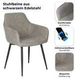 Esszimmerstuhl Küchenstuhl Bürostuhl Stuhl aus Stoff mit schwarzen Metallbeinen, bequem gepolstert, verstellbare Füße für optimalen Stand | 110 kg Belastbarkeit, 57 x 57 x 65 cm, 2er-Set