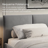 Lit rembourré lit double 140x200 | 160x200 cm velours beige ou gris | avec sommier à lattes en métal et espace de rangement avec coffre de lit hydraulique 