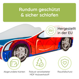 Autobett Kinderbett Jugendbett 70x140 | 80x160 mit Rausfallschutz & Matratze | Kinder Spielbett Rennfahrer