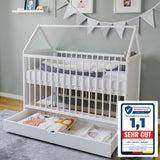 Babybett Beistellbett Kinderbett und Hausbett in einem - 120x60 cm weiß mit Schublade und Matratze (optional), höhenverstellbar und umbaubar