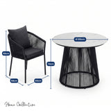 Home Collective Gartenmöbel Set Balkonmöbel Lounge Möbel Outdoor Outdoormöbel | 5-teilig | 4 Stühle 1 Tisch Ø 100 cm | abziehbare Kissen Glastisch in Marmor-Optik | Garten Terrasse Balkon | schwarz