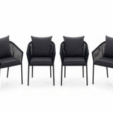 Home Collective Gartenmöbel Set Balkonmöbel Lounge Möbel Outdoor Outdoormöbel | 5-teilig | 4 Stühle 1 Tisch Ø 100 cm | abziehbare Kissen Glastisch in Marmor-Optik | Garten Terrasse Balkon | schwarz