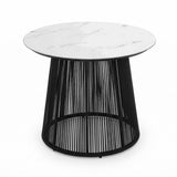 Home Collective Gartenmöbel Set Balkonmöbel Lounge Möbel Outdoor Outdoormöbel | 5-teilig | 4 Stühle 1 Tisch Ø 100 cm | abziehbare Kissen Glastisch in Marmor-Optik | Garten Terrasse Balkon | schwarz