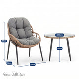 Home Collective Gartenmöbel Set Balkonmöbel Lounge Möbel Outdoor Outdoormöbel | 3-teilig | 2 Stühle 1 Beistelltisch Ø 56 cm | abziehbare Kissen Klarglas Tisch | Garten Terrasse Balkon | Natur Schwarz