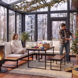 Home Collective Gartenmöbel Set Balkonmöbel Lounge Möbel Outdoormöbel | 4-teilig Ecklounge | 2 Sofas 1 Bank 1 Tisch 110 cm | abziehbare Kissen in beige, Polywood | Garten Terrasse Balkon | Schwarz