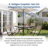 Home Collective Gartenmöbel Set Balkonmöbel Essgruppe Outdoor Terrassenmöbel Sitzgruppe | 6-teilig | 4 Klappstühle 1 Glastisch 1 Sonnenschirm | wetterfest | Garten Terrasse Balkon | Beige/Schwarz