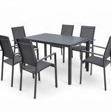 Home Collective Gartenmöbel Set Balkonmöbel Essgruppe Outdoor Terrassenmöbel Sitzgruppe | 7-teilig | 6 Stühle 1 Metalltisch | Textilene wetterfest | Garten Terrasse Balkon | Dunkelgrau Schwarz