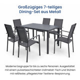 Home Collective Gartenmöbel Set Balkonmöbel Essgruppe Outdoor Terrassenmöbel Sitzgruppe | 7-teilig | 6 Stühle 1 Metalltisch | Textilene wetterfest | Garten Terrasse Balkon | Dunkelgrau Schwarz