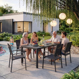 Home Collective Gartenmöbel Set Balkonmöbel Essgruppe Outdoor Terrassenmöbel Sitzgruppe | 7-teilig | 6 Stühle 1 Metalltisch | Textilene wetterfest | Garten Terrasse Balkon | Dunkelgrau Schwarz