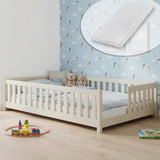 Kinderbett Bodenbett mit Rausfallschutz & Lattenrost Montessori Bett Bed Gitterbett Kinder Jugendbett Einzelbett | Verfügbare Größen: 80x160, 80x180, 90x190, 90x200, 120x200, 140x200 cm
