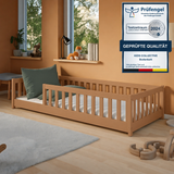 Kinderbett Bodenbett 80x160 | 80x180 | 90x190 | 90x200 | 120x200 | 140x200 cm Bett mit Rausfallschutz & Lattenrost Montessori Bett Gitterbett Kinder Jugendbett Einzelbett optional mit Matratze | Kiefer Holz massiv Junge Mädchen