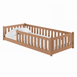Kinderbett Bodenbett 80x160 | 80x180 | 90x190 | 90x200 | 120x200 | 140x200 cm Bett mit Rausfallschutz & Lattenrost Montessori Bett Gitterbett Kinder Jugendbett Einzelbett optional mit Matratze | Kiefer Holz massiv Junge Mädchen