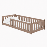 Kinderbett Bodenbett 80x160 | 80x180 | 90x190 | 90x200 | 120x200 | 140x200 cm Bett mit Rausfallschutz & Lattenrost Montessori Bett Gitterbett Kinder Jugendbett Einzelbett optional mit Matratze | Kiefer Holz massiv Junge Mädchen