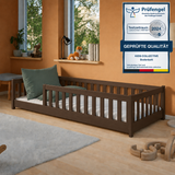 Kinderbett Bodenbett 80x160 | 80x180 | 90x190 | 90x200 | 120x200 | 140x200 cm Bett mit Rausfallschutz & Lattenrost Montessori Bett Gitterbett Kinder Jugendbett Einzelbett optional mit Matratze | Kiefer Holz massiv Junge Mädchen