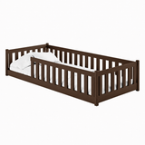 Kinderbett Bodenbett 80x160 | 80x180 | 90x190 | 90x200 | 120x200 | 140x200 cm Bett mit Rausfallschutz & Lattenrost Montessori Bett Gitterbett Kinder Jugendbett Einzelbett optional mit Matratze | Kiefer Holz massiv Junge Mädchen
