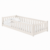Kinderbett Bodenbett 80x160 | 80x180 | 90x190 | 90x200 | 120x200 | 140x200 cm Bett mit Rausfallschutz & Lattenrost Montessori Bett Gitterbett Kinder Jugendbett Einzelbett optional mit Matratze | Kiefer Holz massiv Junge Mädchen