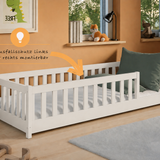Kinderbett Bodenbett 80x160 | 80x180 | 90x190 | 90x200 | 120x200 | 140x200 cm Bett mit Rausfallschutz & Lattenrost Montessori Bett Gitterbett Kinder Jugendbett Einzelbett optional mit Matratze | Kiefer Holz massiv Junge Mädchen